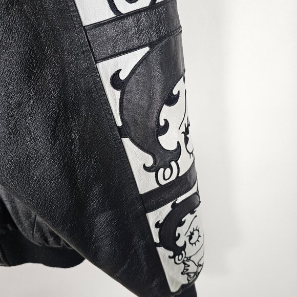 Vintage Y2K American Toons Betty Boop Mens Small Black Leather Bomber Jacket - Picture 7 of 14